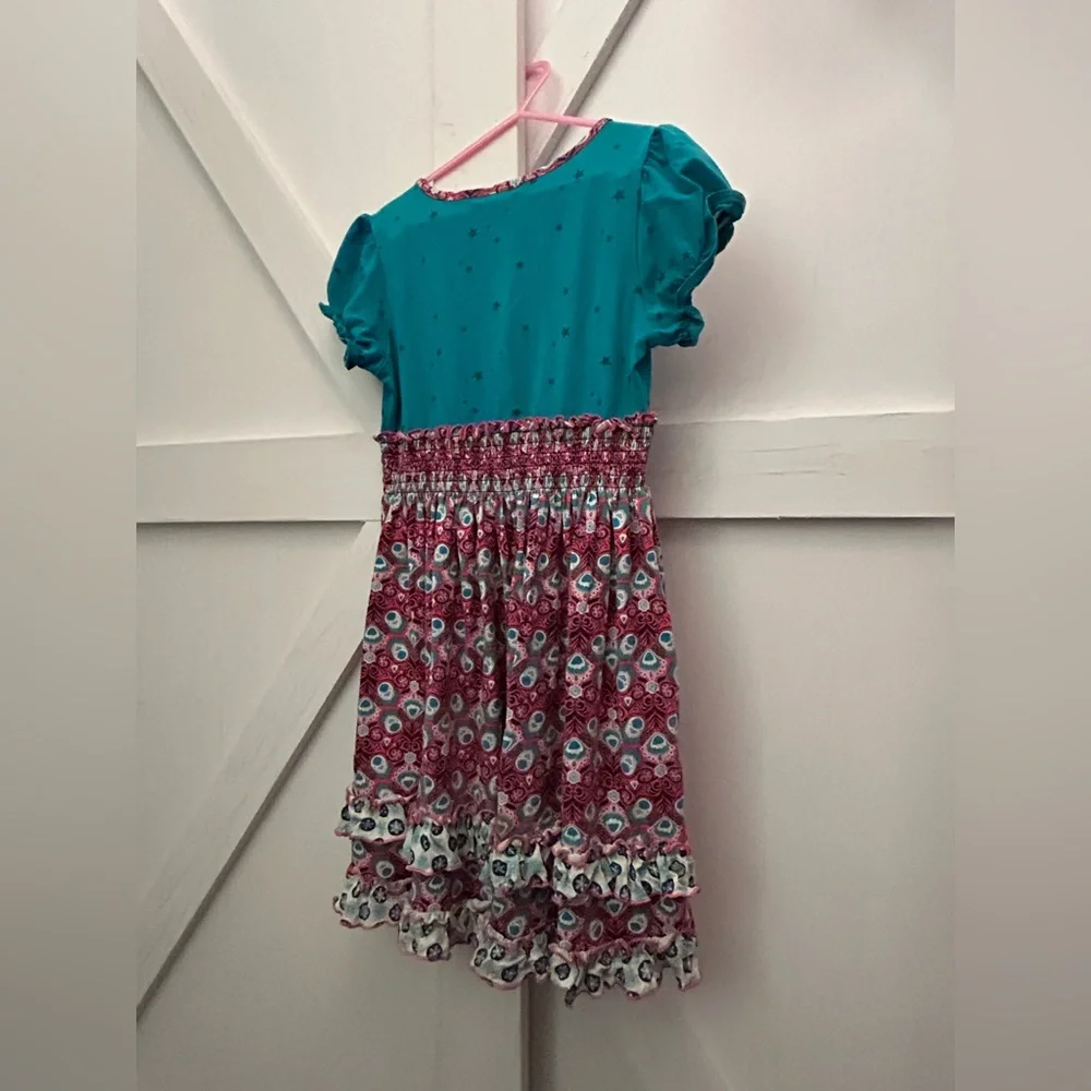 Matilda Jane Teal, Coral, & Yellow Smocked Sundress with Puff Cap Sleeves- Sz 8 - Picture 9 of 16